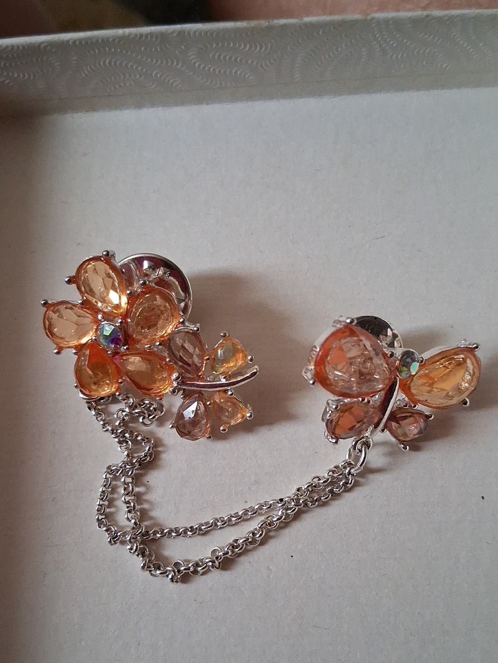 Avon Orange Crystal Butterfly Connector Brooch Pin